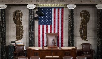 The speaker&#39;s dais in the House of Representatives is seen at the Capitol in Washington, Monday, Feb. 28, 2022. President Joe Biden sat through many State of the Union speeches as a senator and vice president. On Tuesday night, he&#39;ll deliver the address himself.  (AP Photo/J. Scott Applewhite)