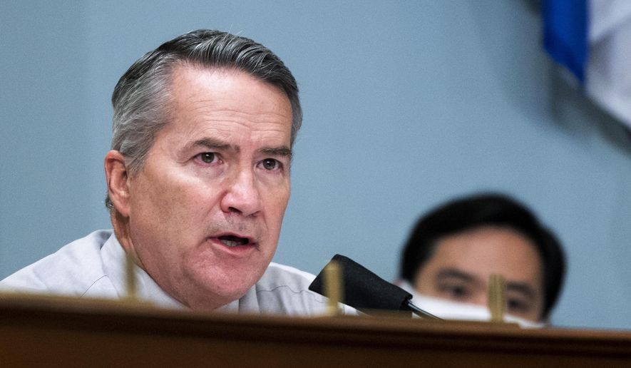 Rep. Jody Hice, R-Ga., speaks during a House Natural Resources Committee hearing, July 28, 2020 on Capitol Hill in Washington. As former President Donald Trump sought to lay blame for his 2020 election loss, Georgia’s secretary of state emerged as one of his main targets. Now, with a Trump-endorsed challenger in the Republican primary, Brad Raffensperger is in a tough fight to keep his job. Last March, Georgia U.S. Rep. Jody Hice, a conservative Trump loyalist and former pastor, announced he would challenge Raffensperger in the Republican primary.  (Bill Clark/Pool via AP)