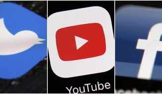 This combination of images shows logos for companies from left, Twitter, YouTube and Facebook. (AP Photo/File)