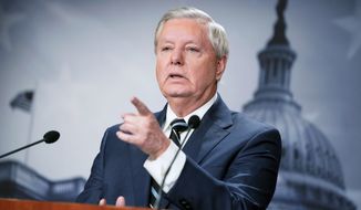 Sen. Lindsey Graham, R-S.C., speaks about a Senate resolution calling for accountability for Russian President Vladimir Putin, Wednesday, March 2, 2022 at the Capitol in Washington. (AP Photo/Mariam Zuhaib)