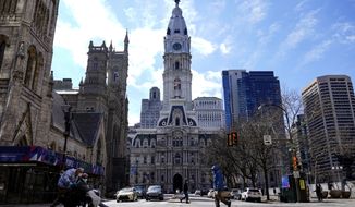 City Hall in Philadelphia, Thursday, March 3, 2022. House Democrats gathered in Philadelphia on Wednesday to address the country&#39;s biggest issues, as residents in the city that set a record for homicides in 2021 stress that rising crime remains a top concern. (AP Photo/Matt Rourke)