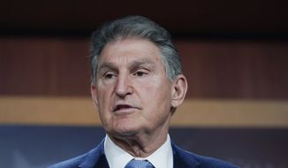 Sen. Joe Manchin, D-W.Va., speaks about their bill to ban Russian energy imports, Thursday, March 3, 2022, on Capitol Hill in Washington. (AP Photo/Mariam Zuhaib) ** FILE **