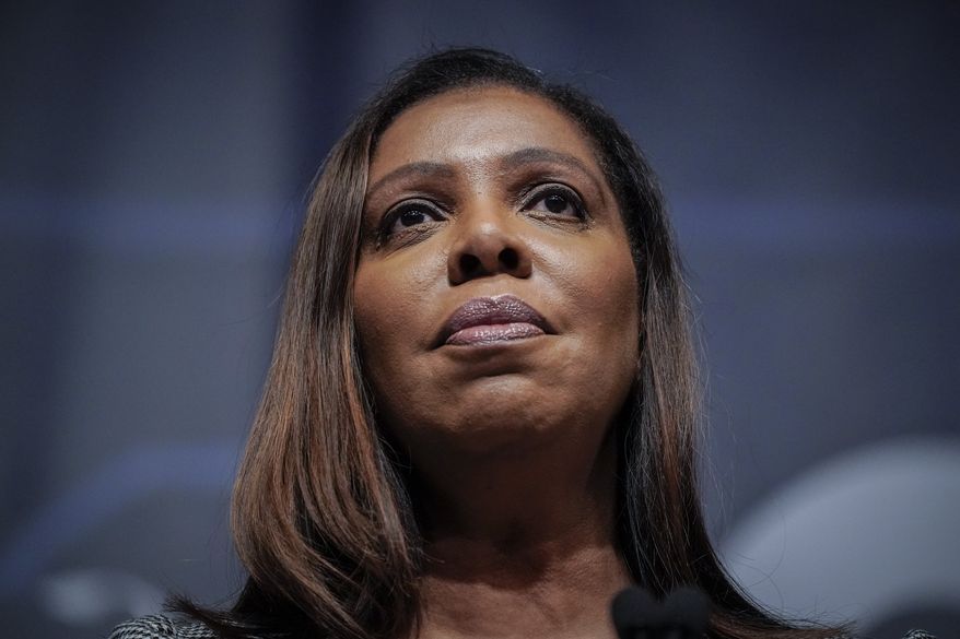 New York State Attorney General Letitia James speaks during the New York State Democratic Convention in New York, Thursday, Feb. 17, 2022. Former President Donald Trump and the New York attorney general's office have reached an agreement that puts a deposition on hold, while he appeals the ruling requiring he and his two eldest children testify in the office's civil investigation into his business practices. (AP Photo/Seth Wenig, File)