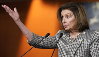 In this file photo, Speaker of the House Nancy Pelosi, of Calif., speaks to the media, Thursday, March 3, 2022, on Capitol Hill in Washington.  (AP Photo/Mariam Zuhaib)  **FILE**