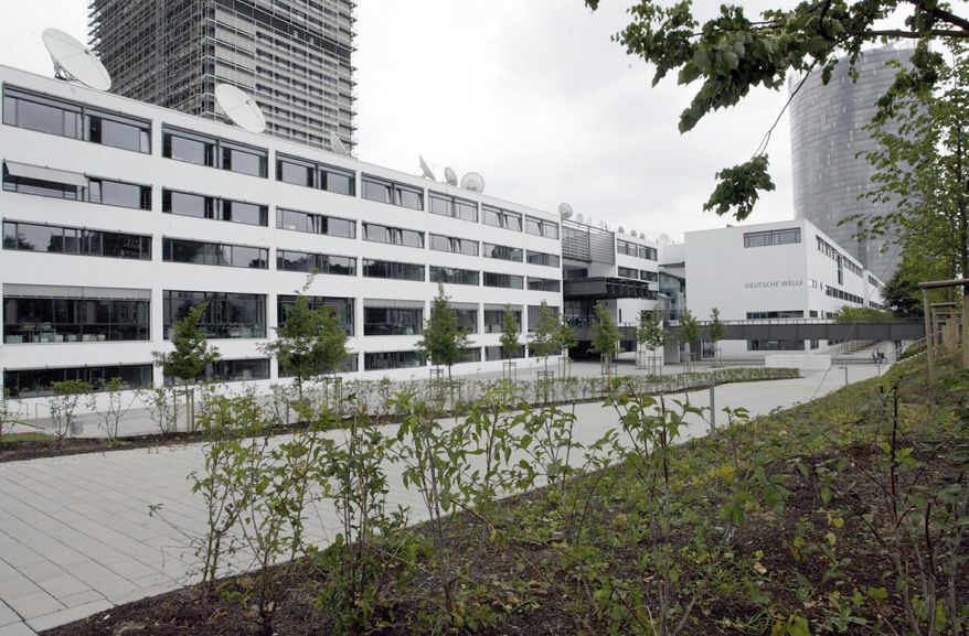 The building of German broadcaster Deutsche Welle in Bonn, Germany, July 9, 2003. Russians could face prison sentences of up to 15 years for spreading information that goes against the government’s position on the war in Ukraine. The move on Friday March 4, 2022, came as Russian authorities blocked access to foreign media that publish in Russian reports. The blocks affect the BBC, the U.S. government-funded Voice of America and Radio Free Europe/Radio Liberty, German broadcaster Deutsche Welle and Latvia-based website Meduza. (AP Photo/Hermann J. Knippertz, File)