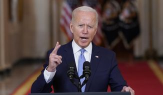 President Joe Biden speaks about the end of the war in Afghanistan from the State Dining Room of the White House, on Aug. 31, 2021, in Washington. (AP Photo/Evan Vucci, File)