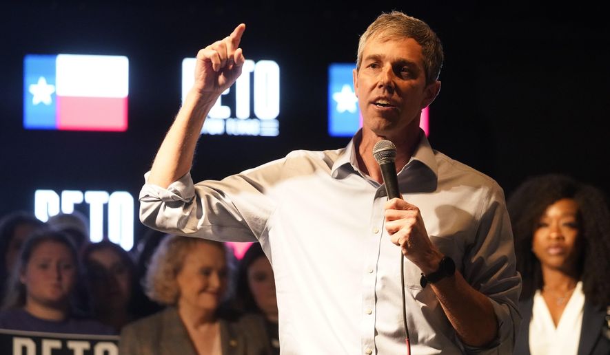 Texas Democrat gubernatorial candidate Beto O&#x27;Rourke speaks during a primary election night gathering with supporters in Fort Worth, Texas, Tuesday, March 1, 2022. (AP Photo/LM Otero)