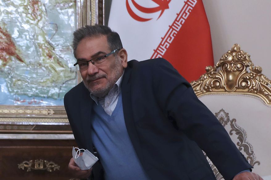Secretary of Iran's Supreme National Security Council Ali Shamkhani sits in a meeting in Tehran, Iran on June, 12, 2021. Shamkhani said Monday, March 7, 2022, that his country is seeking "creative ways" to restore its nuclear deal with world powers after Russia's foreign minister linked sanctions on Moscow over its war on Ukraine to the ongoing negotiations. (AP Photo/Vahid Salemi)