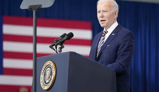 In this file photo, President Joe Biden speaks about expanding access to health care and benefits for veterans affected by military environmental exposures at the Resource Connection of Tarrant County in Fort Worth, Texas, Tuesday, March 8, 2022. (AP Photo/Patrick Semansky)  **FILE**
