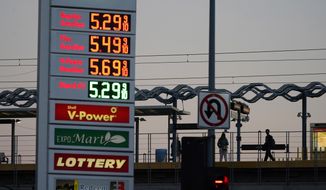Gas prices are advertised at more than $5 a gallon, Feb. 28, 2022, in Los Angeles. (AP Photo/Marcio Jose Sanchez) ** FILE **