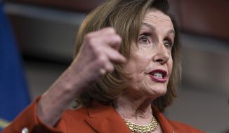 Speaker of the House Nancy Pelosi of Calif., speaks during her weekly news conference, Wednesday, March 9, 2022, on Capitol Hill in Washington. (AP Photo/Jacquelyn Martin)