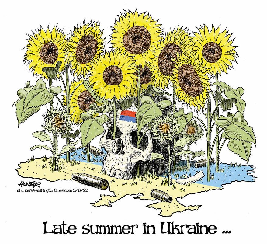 Late summer in Ukraine ... (Illustration by Alexander Hunter for The Washington Times)