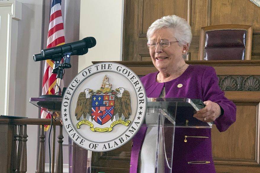 Alabama Gov. Kay Ivey announces that a statewide mask order will be extended through Oct. 2, 2020, during a press conference at the Alabama Capitol in Montgomery, Ala., on Thursday, Aug. 27, 2020. Alabama won't require background checks for concealed guns. The governor quickly signed the measure into law, Thursday, March 10, 2022. (AP Photo/Kim Chandler, File)