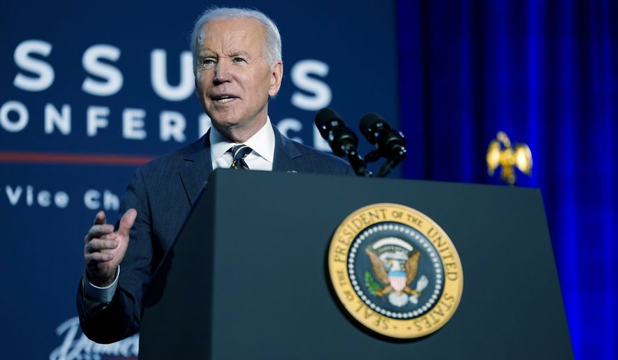 President Joe Biden speaks at the House Democratic Caucus Issues Conference, Friday, March 11, 2022, in Philadelphia. (AP Photo/Patrick Semansky)