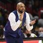 George Washington head coach Jamion Christian gestures during the second half of an NCAA college basketball game against Maryland, Thursday, Nov. 11, 2021, in College Park, Md. Maryland won 71-64. (AP Photo/Nick Wass) **FILE**