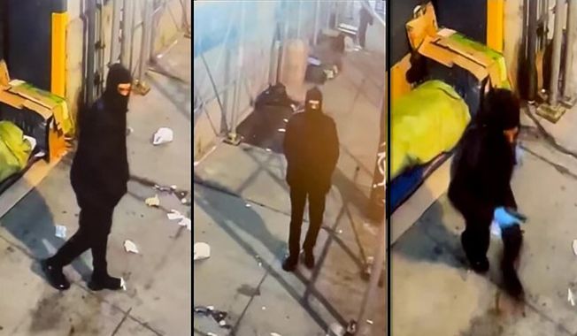 These images taken from surveillance video and provided by the New York Police Department show a man suspected of shooting two homeless people on Saturday, March 12, 2022, in New York. (New York Police Department via AP)