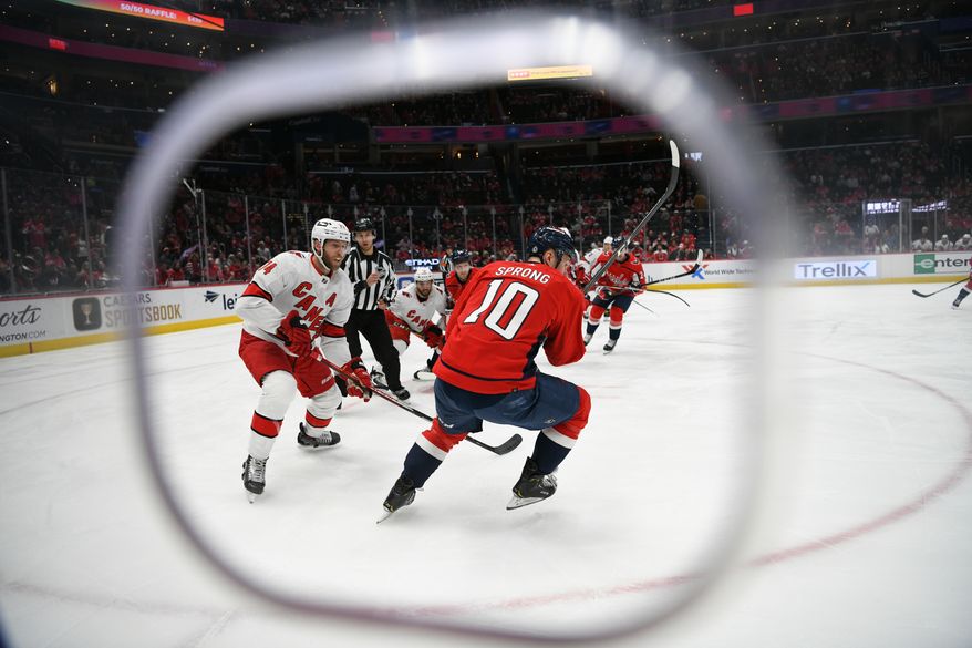 Washington Capitals Right Wing Daniel Sprong (10) looking for puck after faceoff during the 1st period against the Carolina Hurricanes at Capital One Arena in Washington D.C., March 3, 2022. (Photo by All-Pro Reels)