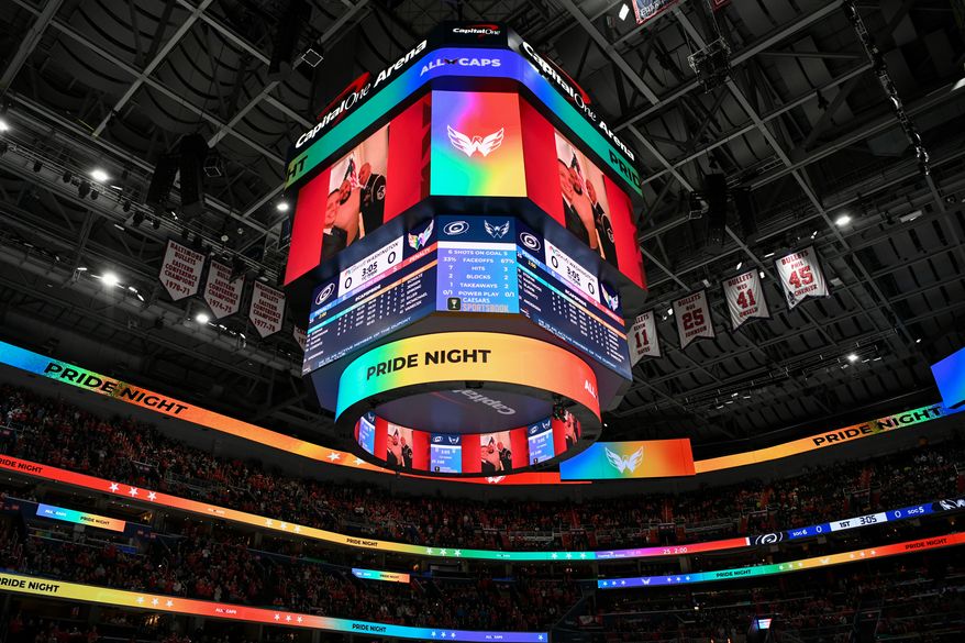 Pride Night during the Washington Capitals vs. Carolina Hurricanes game at Capital One Arena in Washington D.C., March 3, 2022. (Photo by All-Pro Reels)