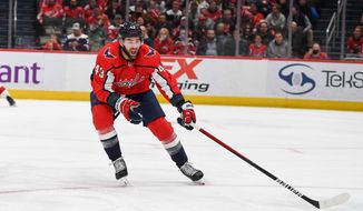 Washington Capitals Right Wing Tom Wilson (43) chasing after puck during the 3rd period against the Carolina Hurricanes at Capital One Arena in Washington D.C., March 3, 2022. (Photo by All-Pro Reels)