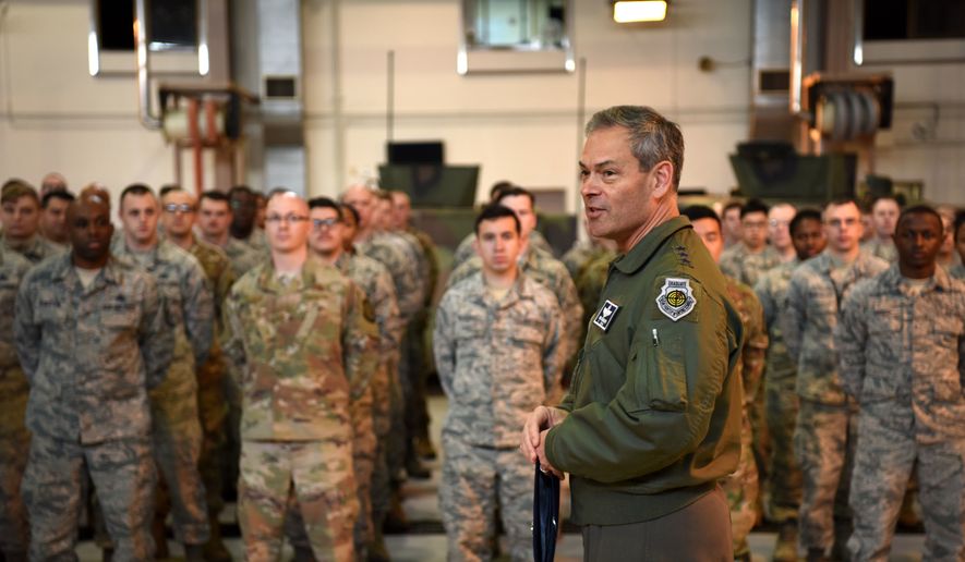 U.S. Air Force Lt. Gen. Kenneth Wilsbach, 7th AF commander, speaks with Airmen assigned to the 51st Logistics Readiness Squadron during an immersion tour at Osan Air Base, Republic of Korea, Jan. 11, 2019. (U.S. Air Force photo by Senior Airman Kelsey Tucker) ** FILE **