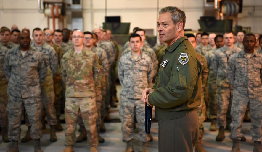 U.S. Air Force Lt. Gen. Kenneth Wilsbach, 7th AF commander, speaks with Airmen assigned to the 51st Logistics Readiness Squadron during an immersion tour at Osan Air Base, Republic of Korea, Jan. 11, 2019. Wilsbach visited multiple facilities on base during the tour, including the 51st LRS vehicle maintenance bay, the 51st Fighter Wing headquarters, and the newly opened Morin Gate. (U.S. Air Force photo by Senior Airman Kelsey Tucker)