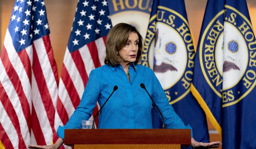 House Speaker Nancy Pelosi of Calif. speaks during her weekly news conference on Capitol Hill in Washington, Thursday, March 17, 2022. (AP Photo/Andrew Harnik)
