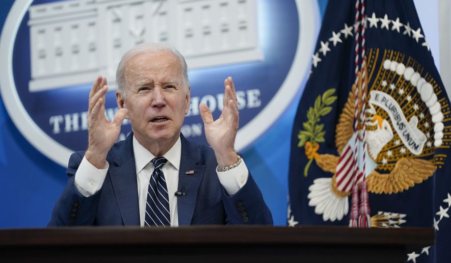 President Joe Biden speaks with researchers and patients about ARPA-H, a new health research agency that seeks to accelerate progress on curing cancer and other health innovations, in the South Court Auditorium on the White House campus, Friday, March 18, 2022, in Washington. (AP Photo/Patrick Semansky)