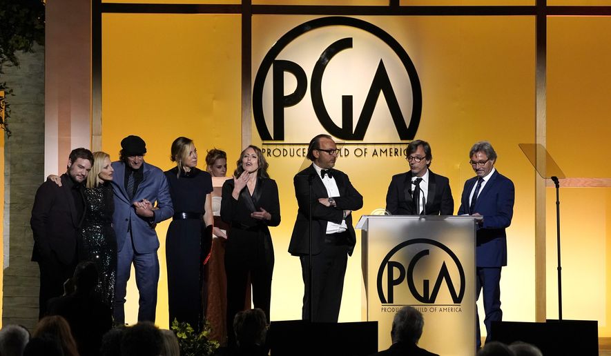 The Producing team and cast of &amp;quot;Coda&amp;quot; accept the Darryl F. Zanuck Award for Outstanding Producer of Theatrical Motion Pictures at the 33rd annual Producers Guild Awards on Saturday, March 19, 2022, at the Fairmont Century Plaza Hotel in Los Angeles. (AP Photo/Chris Pizzello)