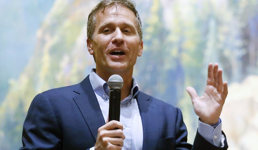 Former Missouri Gov. Eric Greitens, speaks at the Taney County Lincoln Day event at the Chateau on the Lake in Branson, Mo., April 17, 2021.  The ex-wife of Missouri GOP Senate candidate Eric Greitens has accused him of physical abuse. That&#39;s according to an affidavit filed Monday in the former couple&#39;s child custody case in Missouri. (Nathan Papes/The Springfield News-Leader via AP, File)