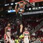 Houston Rockets center Christian Wood (35) dunks during the second half of an NBA basketball game against the Washington Wizards, Monday, March 21, 2022, in Houston. (AP Photo/Eric Christian Smith)