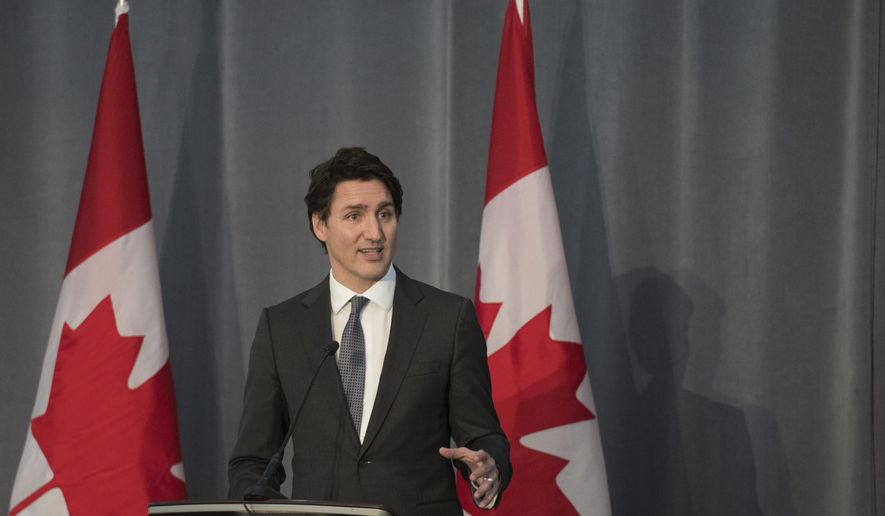 Prime Minster Justin Trudeau delivers remarks during a Liberal Party fundraising event at the Versailles Convention Centre in Mississauga, Ontario, Thursday, March 17, 2022. (Tijana Martin/The Canadian Press via AP)