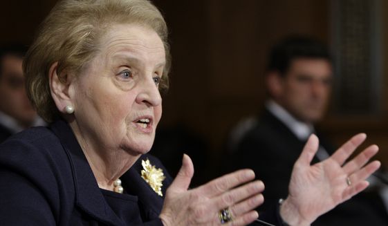 Former Secretary of State Madeleine Albright testifies on Capitol Hill in Washington, on Oct. 22, 2009 before the Senate Foreign Relations Committee hearing on NATO. (AP Photo/Haraz N. Ghanbari, File)