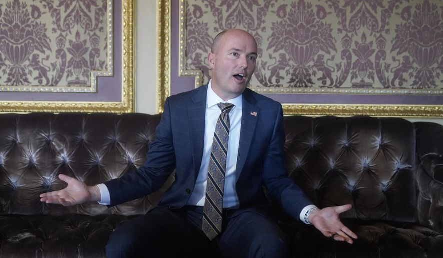 Utah Gov. Spencer Cox speaks during an interview at the Utah State Capitol on Friday, March 4, 2022, in Salt Lake City. (AP Photo/Rick Bowmer) **FILE**