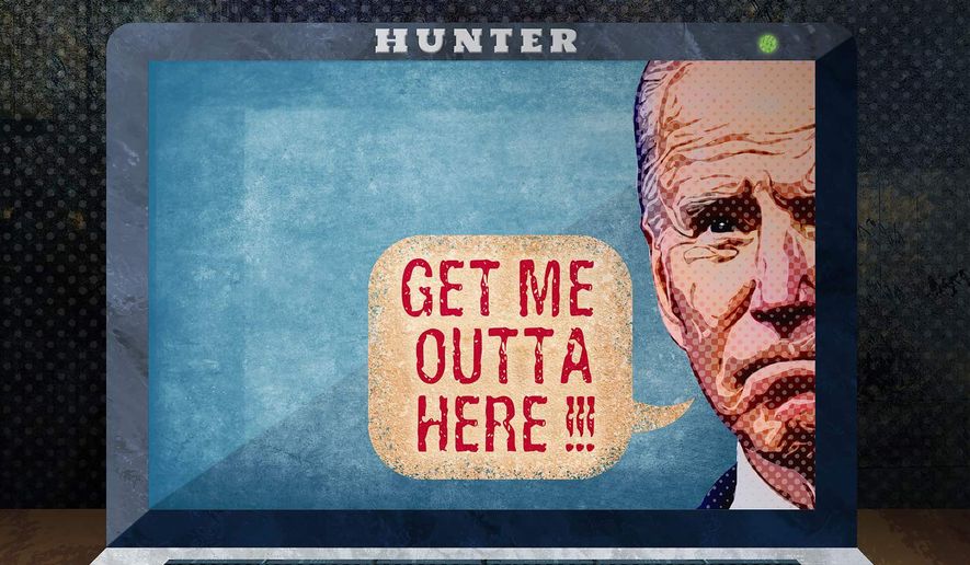 Joe and Hunter Biden and the laptop Illustration by Greg Groesch/The Washington Times