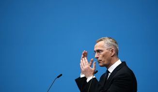 NATO Secretary General Jens Stoltenberg speaks during a media conference during an extraordinary NATO summit at NATO headquarters in Brussels, Thursday, March 24, 2022. NATO leaders are extending the mandate of Secretary-General Jens Stoltenberg for an extra year to help steer the 30-nation military organization through the security crisis sparked by Russia&#x27;s war on Ukraine. (AP Photo/Thibault Camus)