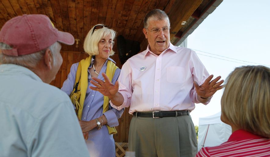 Former independent gubernatorial candidate Eliot Cutler campaigns with his wife, Melanie Cutler on Aug. 13, 2010, in Topsham, Maine. Maine State Police have executed search warrants at two homes belonging to Cutler.   (AP Photo/Robert F. Bukaty, File)
