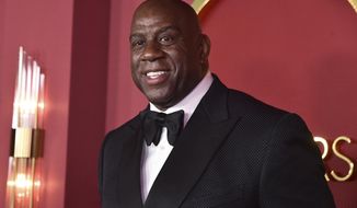 Earvin Magic Johnson arrives at the Governors Awards on Friday, March 25, 2022, at the Dolby Ballroom in Los Angeles. (Photo by Jordan Strauss/Invision/AP)