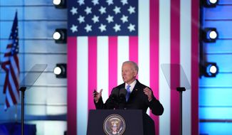 U.S. President Joe Biden delivers a speech at the Royal Castle in Warsaw, Poland, Saturday, March 26, 2022. Biden is in Poland for the final leg of his four-day trip to Europe as he tries to maintain unity among allies and support Ukraine&#39;s defence. (AP Photo/Petr David Josek)