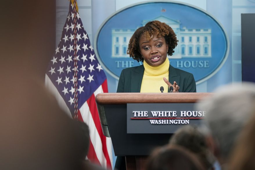 White House deputy press secretary Karine Jean-Pierre speaks during a press briefing at the White House, Monday, Feb. 14, 2022, in Washington. (AP Photo/Patrick Semansky, File)