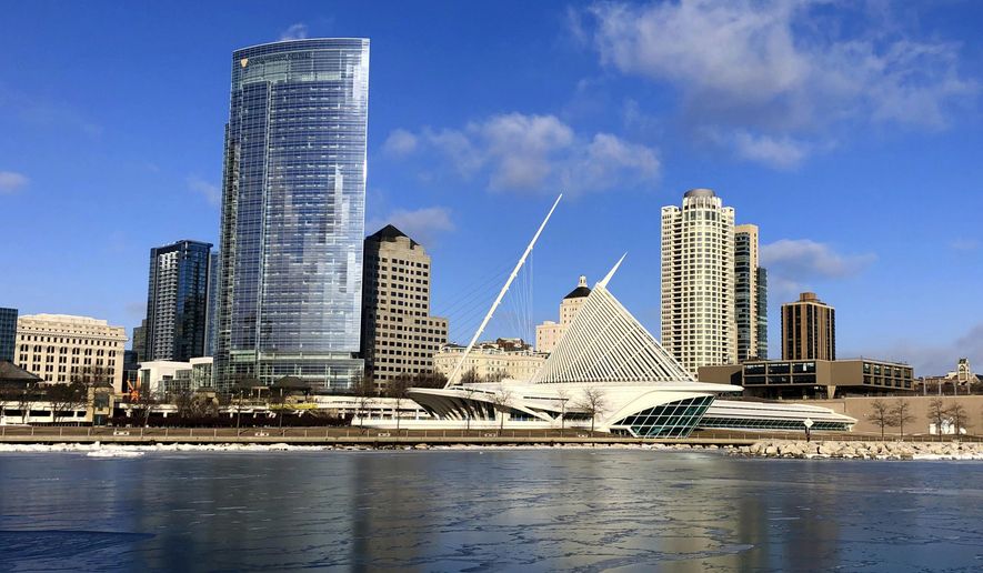 FILE - Milwaukee&#x27;s skyline along Lake Michigan is seen in this Feb. 8, 2019. Republicans are deciding whether to nominate their 2024 presidential candidate in Milwaukee, the largest Democratic stronghold in battleground Wisconsin, or in Nashville, a blue city in a deep red state. . (AP Photo/Carrie Antlfinger File)