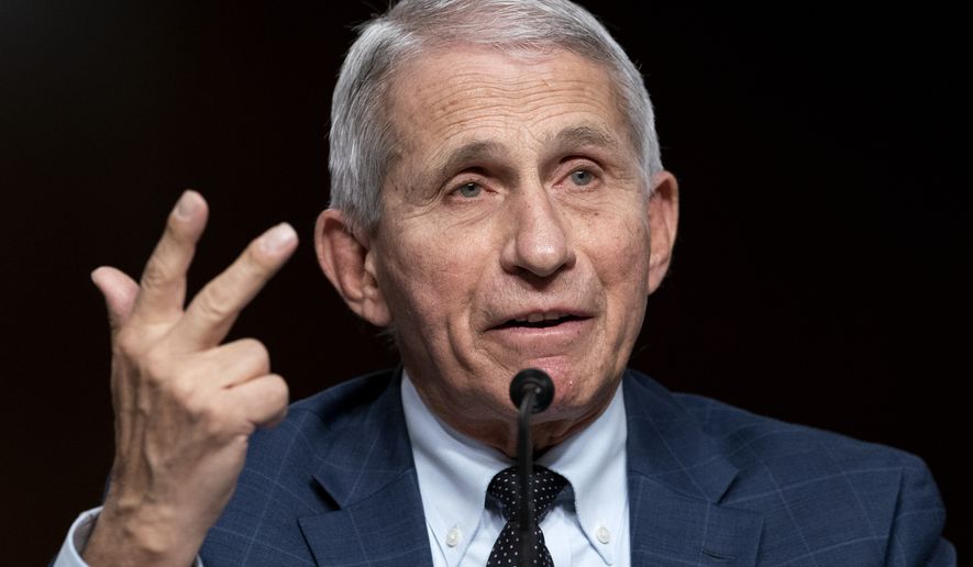 Dr. Anthony Fauci testifies before a Senate Health, Education, Labor, and Pensions Committee hearing on Jan. 11, 2022, on Capitol Hill in Washington. (Greg Nash/Pool via AP) ** FILE **