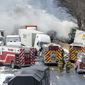 Interstate 81 North near the Minersville exit, Foster Twp., Pa., was the scene of a multi-vehicle crash on Monday, March 28, 2022. (David McKeown/Republican-Herald via AP)