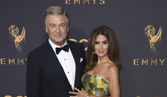Alec Baldwin, left, and Hilaria Baldwin appear at the 69th Primetime Emmy Awards in Los Angeles on Sept. 17, 2017. Hilaria Baldwin is expecting baby No. 7. She announced Tuesday on Instagram that she’s expecting, sharing a video of the moment she and Alec told their kids. (Photo by Jordan Strauss/Invision/AP, File)