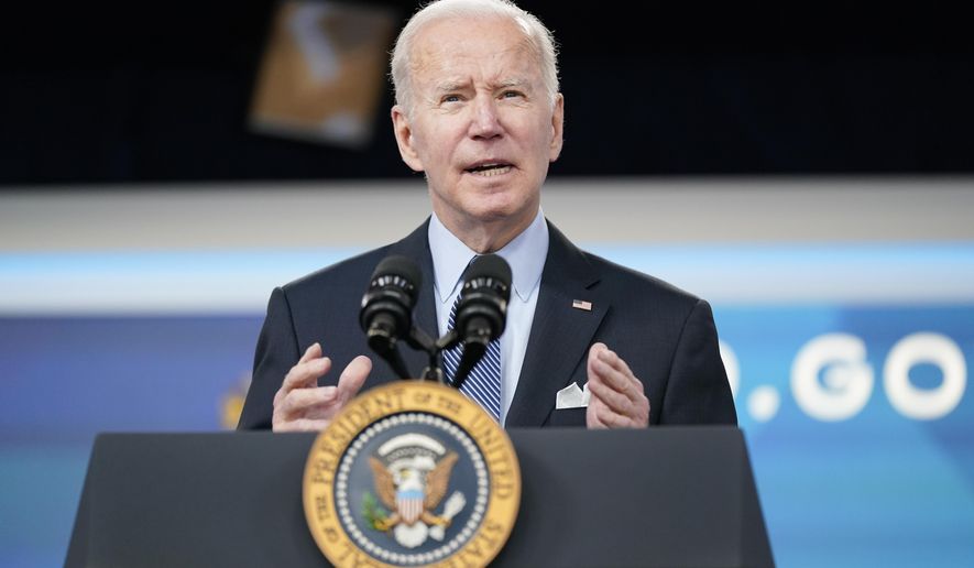 President Joe Biden speaks about status of the country&#39;s fight against COVID-19 in the South Court Auditorium on the White House campus, Wednesday, March 30, 2022, in Washington. (AP Photo/Patrick Semansky)
