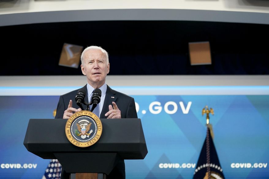 President Joe Biden speaks about status of the country&#x27;s fight against COVID-19 in the South Court Auditorium on the White House campus, Wednesday, March 30, 2022, in Washington. (AP Photo/Patrick Semansky)