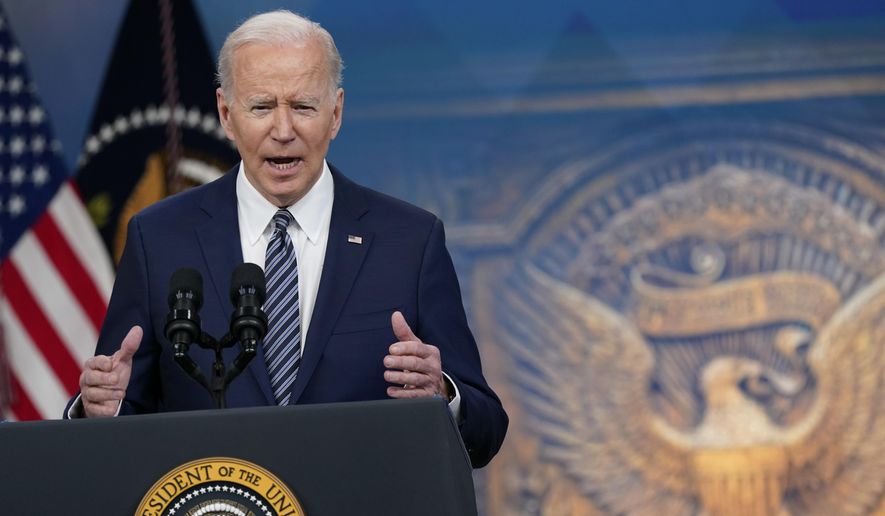 President Joe Biden speaks about his administration&#x27;s plans to combat rising gas prices in the South Court Auditorium on the White House campus, Thursday, March 31, 2022, in Washington. (AP Photo/Patrick Semansky)
