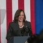 Vice President Kamala Harris speaks at the E.E. Bass Cultural Arts Center in Greenville, Miss., after touring a small business, on Friday, April 1, 2022. (Jon Alverson/The Delta Democrat-Times via AP)