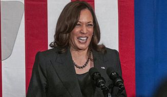 Vice President Kamala Harris speaks at the E.E. Bass Cultural Arts Center in Greenville, Miss., after touring a small business, on Friday, April 1, 2022. (Jon Alverson/The Delta Democrat-Times via AP)