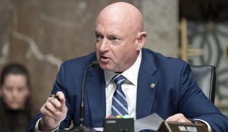 Sen. Mark Kelly, D-Ariz., speaks during a hearing of the Senate Armed Services Committee on Capitol Hill in Washington on March 24, 2022. (AP Photo/Jose Luis Magana) **FILE**