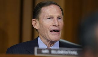 Sen. Richard Blumenthal, D-Conn., questions Supreme Court nominee Ketanji Brown Jackson during her Senate Judiciary Committee confirmation hearing on Capitol Hill in Washington, March 22, 2022. (AP Photo/Alex Brandon, file)